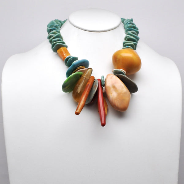 Asymmetric Resin Cluster Bib Necklace