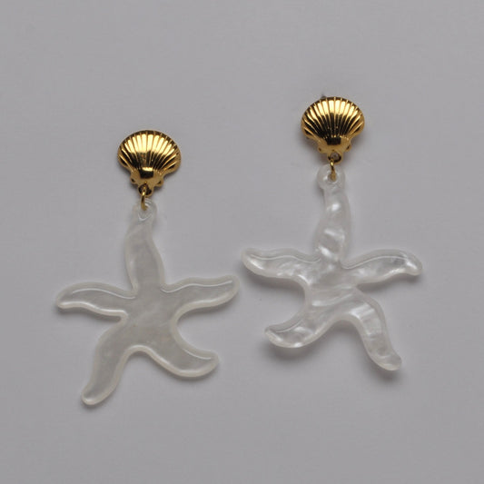 Lucite Shiny Nautical Starfish Earrings