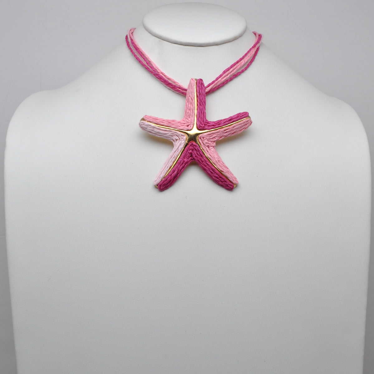 Woven Raffia Starfish Pendant Cord Necklace
