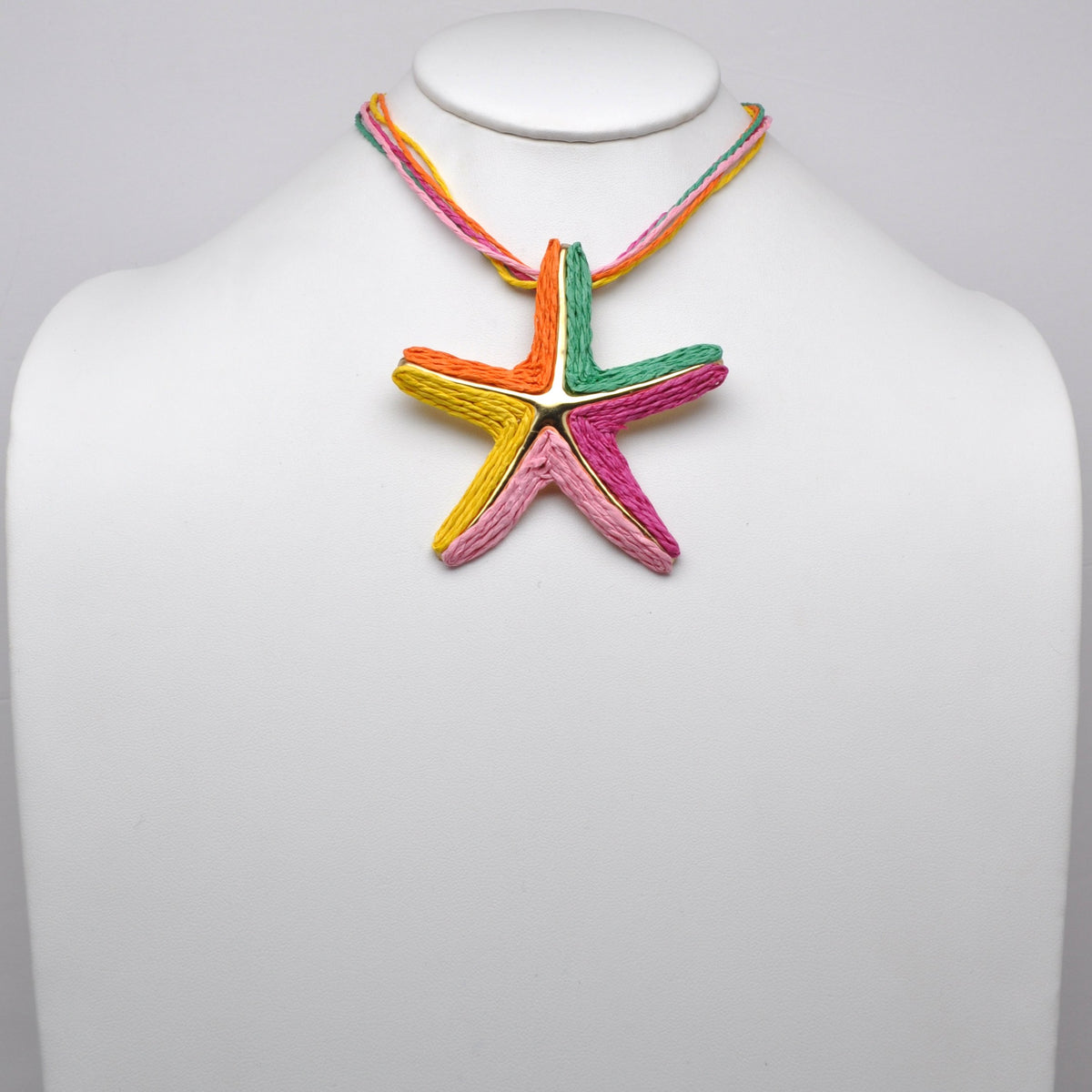 Woven Raffia Starfish Pendant Cord Necklace