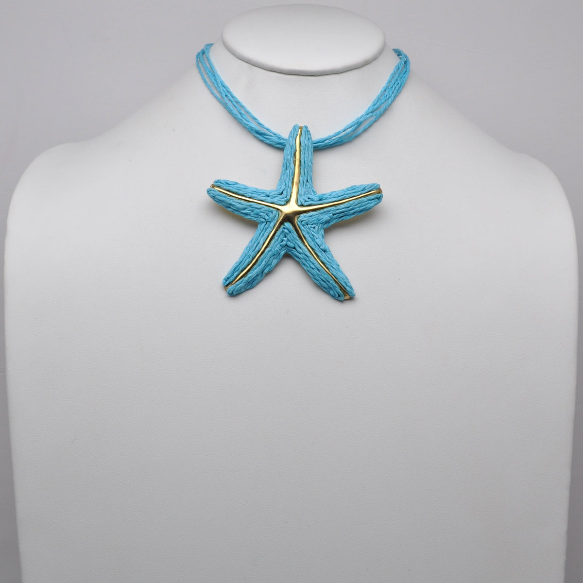 Woven Raffia Starfish Pendant Cord Necklace
