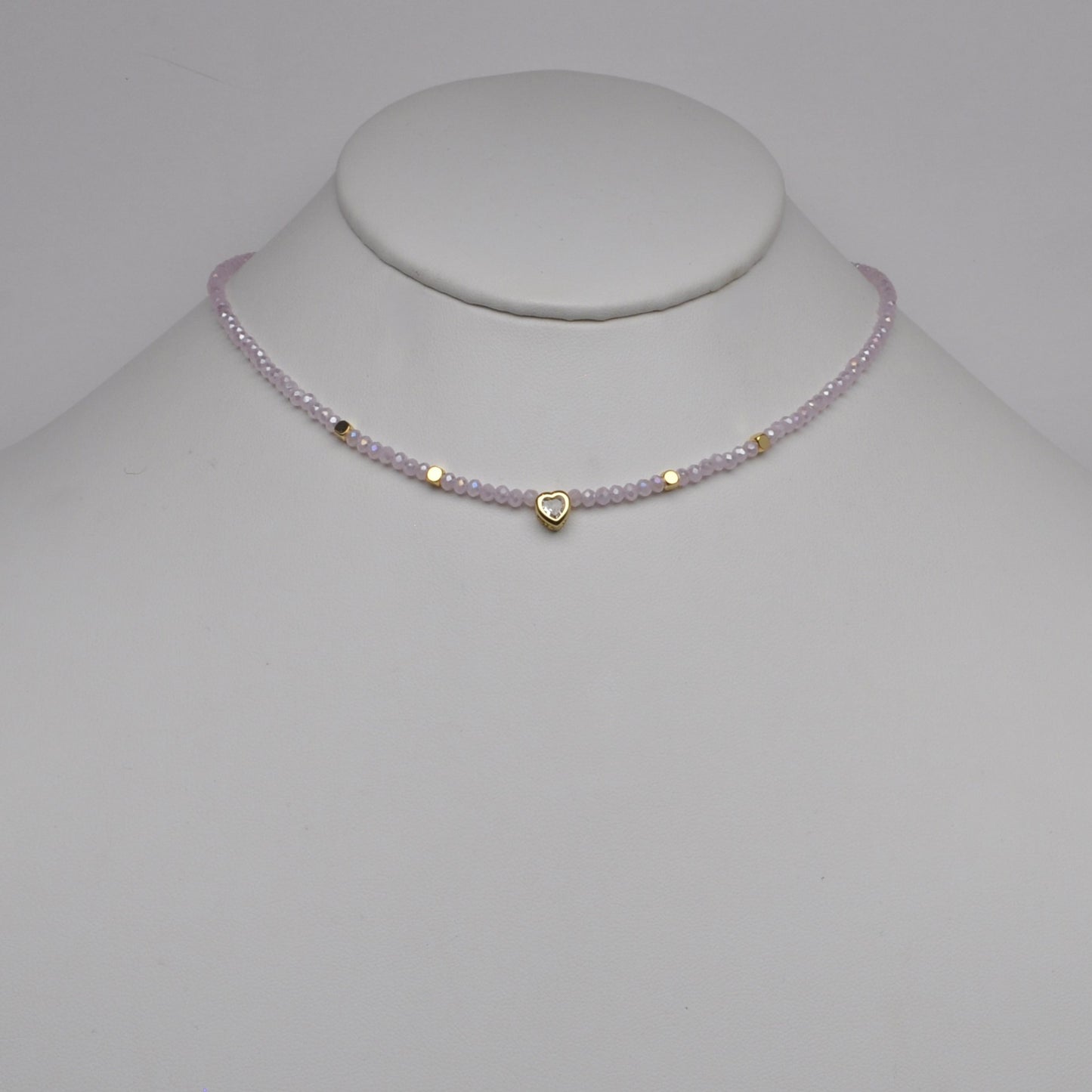Thin Beaded Heart Bead Pendant Necklace