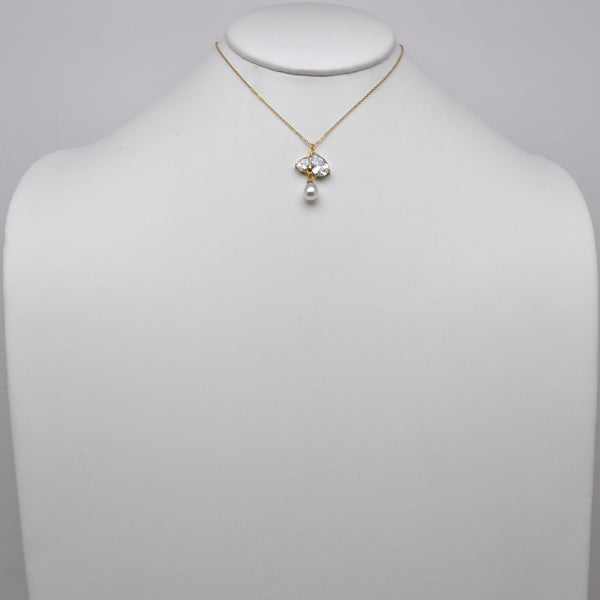 Double Gemstone Pearl Cluster Necklace