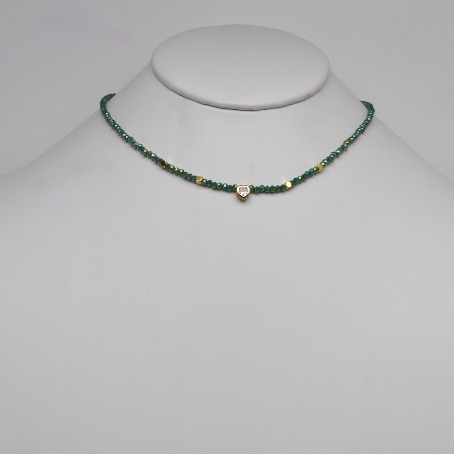 Thin Beaded Heart Bead Pendant Necklace