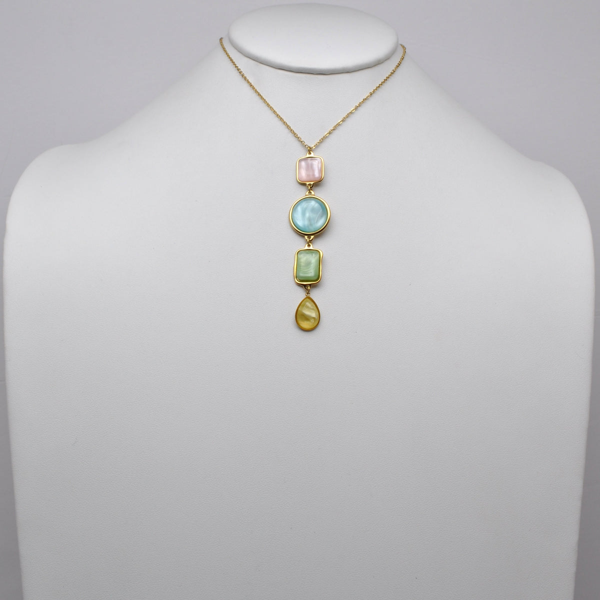 Multi-Stone Bezel-Set Linear Drop Necklace
