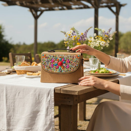 Wicker Box Beaded Flap Purse