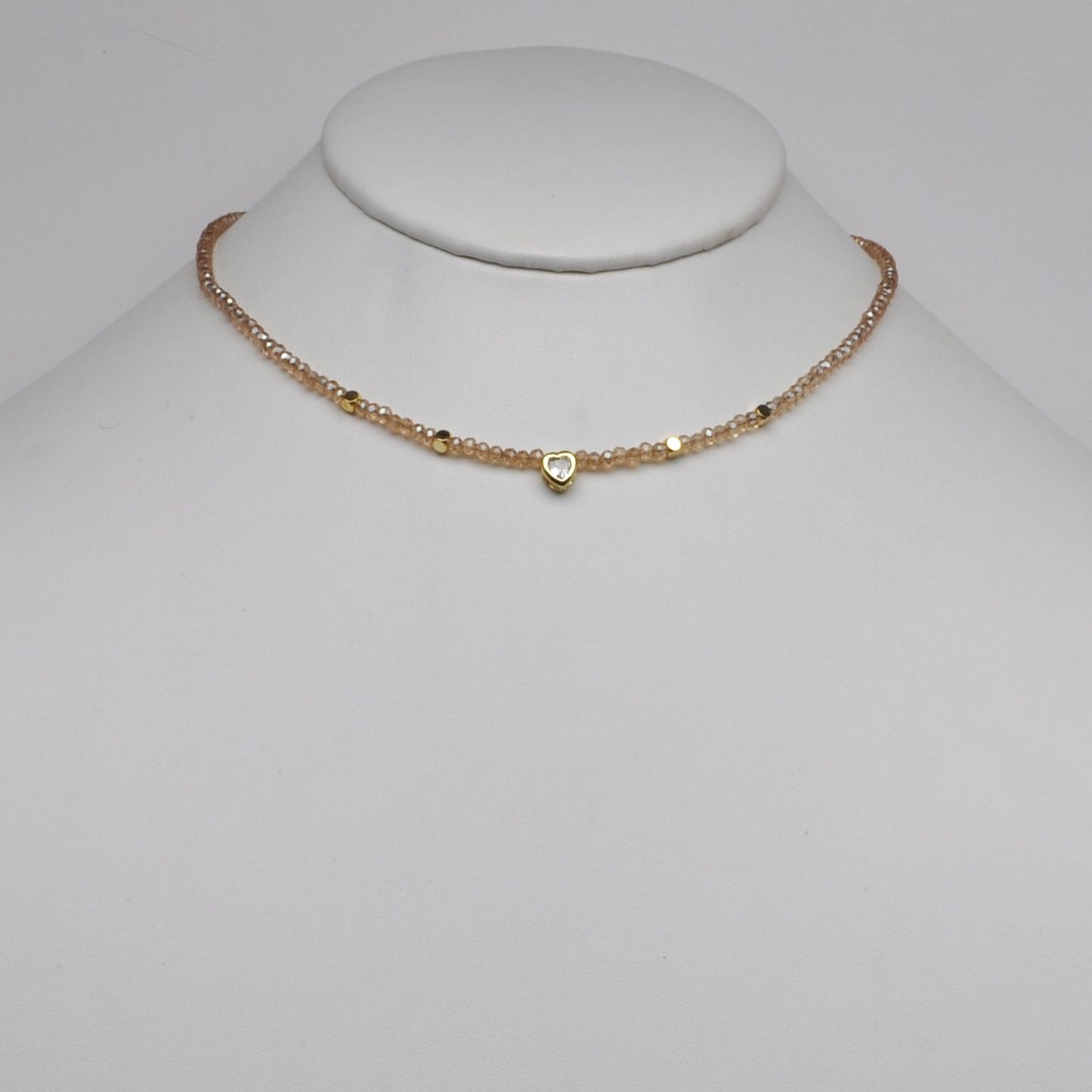 Thin Beaded Heart Bead Pendant Necklace