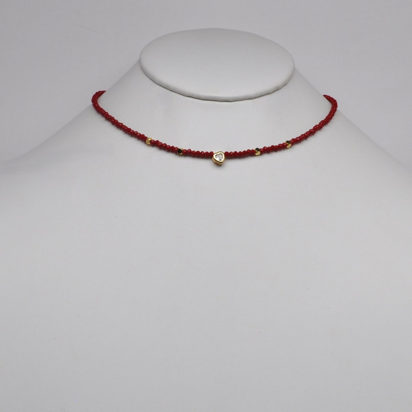 Thin Beaded Heart Bead Pendant Necklace