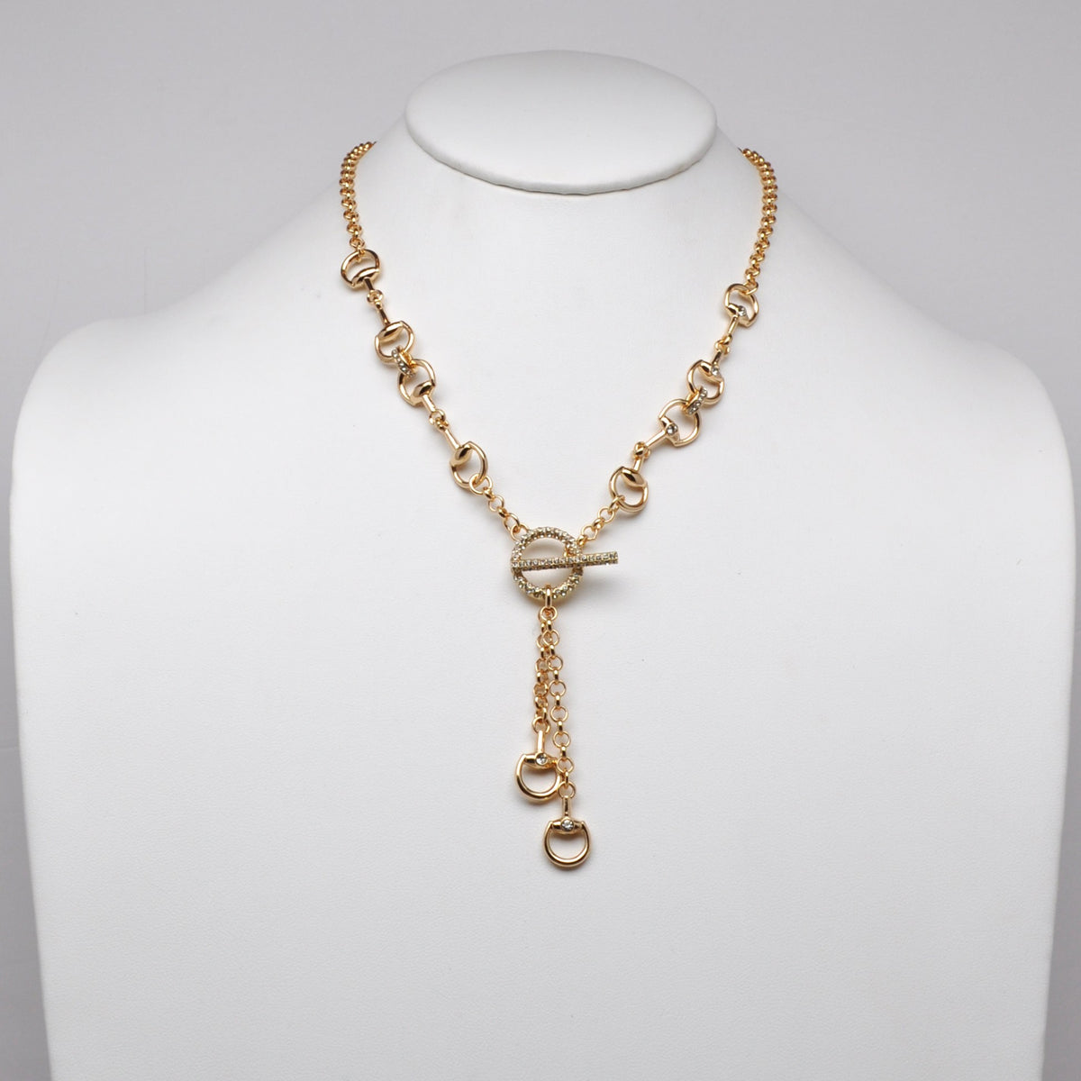 Bling Horsebit Motif w/Front Clasp Necklace