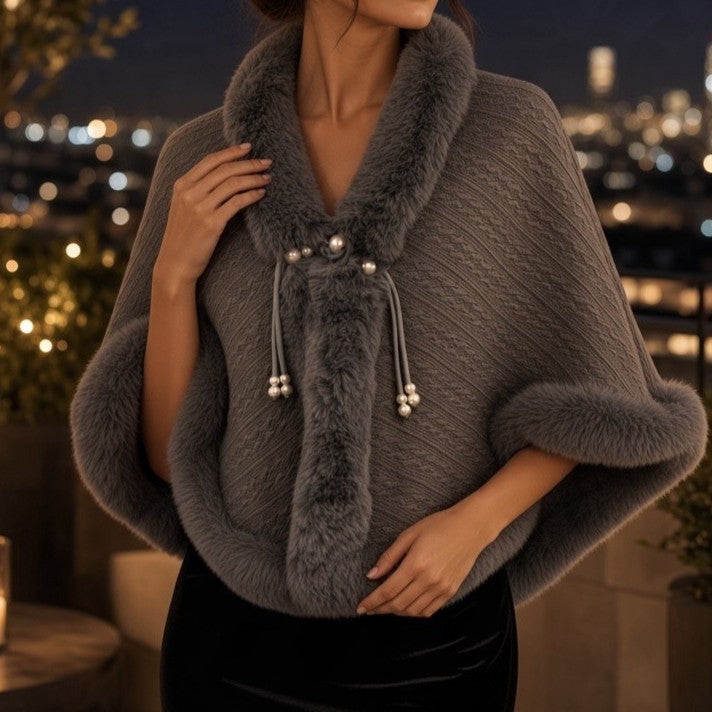 Knit Faux Fur Cape Shawl