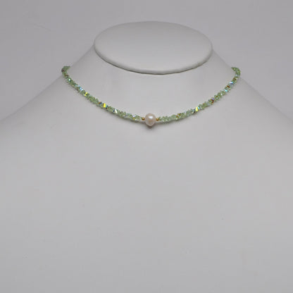 Crystal Beads w/Pearl Pendant Necklace