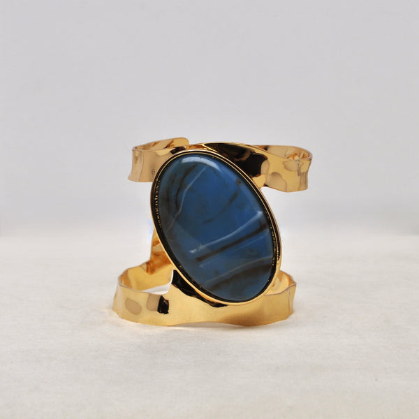 Polished Stone Piece w/Hammered Cuff
