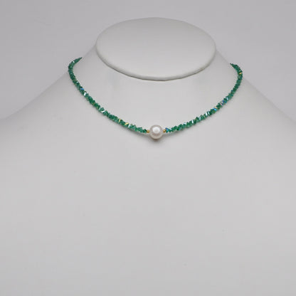 Crystal Beads w/Pearl Pendant Necklace
