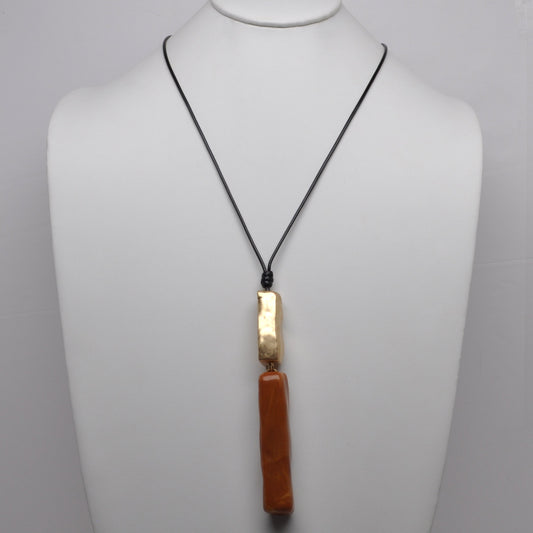 Cord w/Rectangle Lucite Stone Pendant Necklace