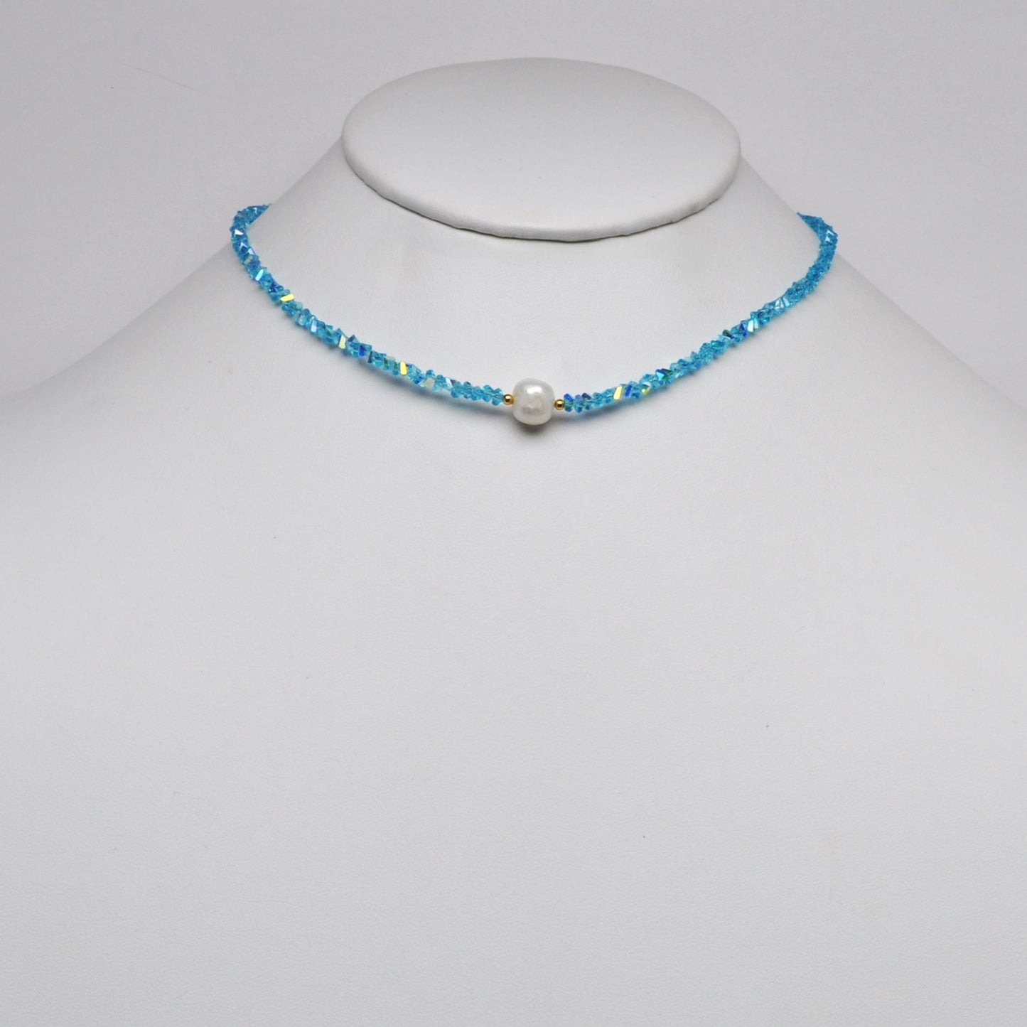Crystal Beads w/Pearl Pendant Necklace