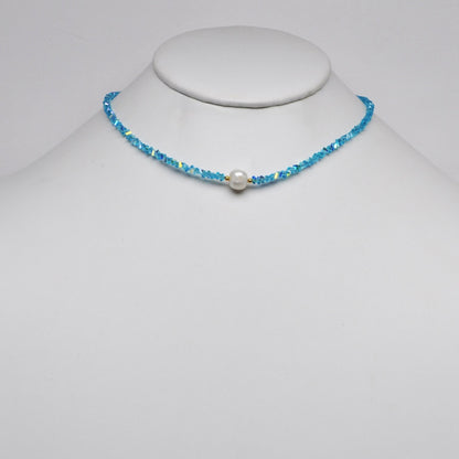 Crystal Beads w/Pearl Pendant Necklace