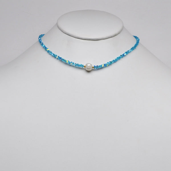Crystal Beads w/Pearl Pendant Necklace