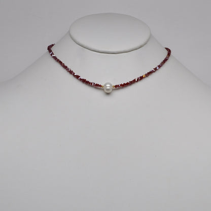 Crystal Beads w/Pearl Pendant Necklace