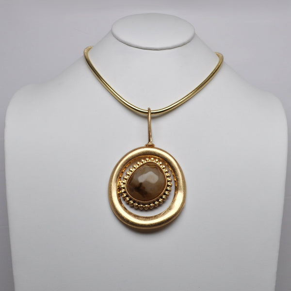 Large Lucite Stone w/Engravings Necklace