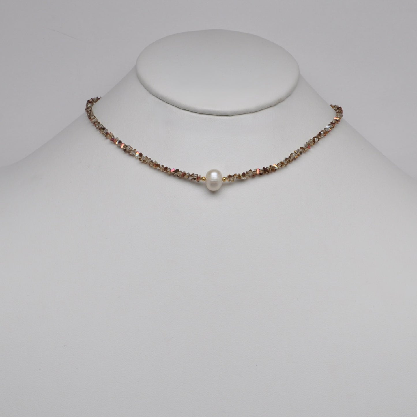 Crystal Beads w/Pearl Pendant Necklace