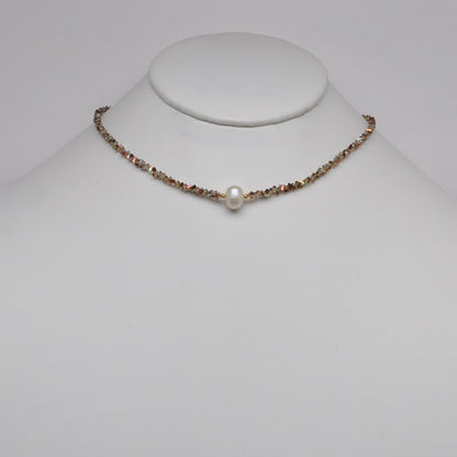 Crystal Beads w/Pearl Pendant Necklace