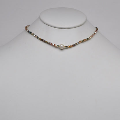 Crystal Beads w/Pearl Pendant Necklace