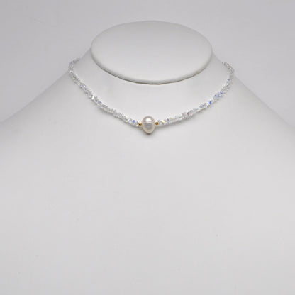 Crystal Beads w/Pearl Pendant Necklace