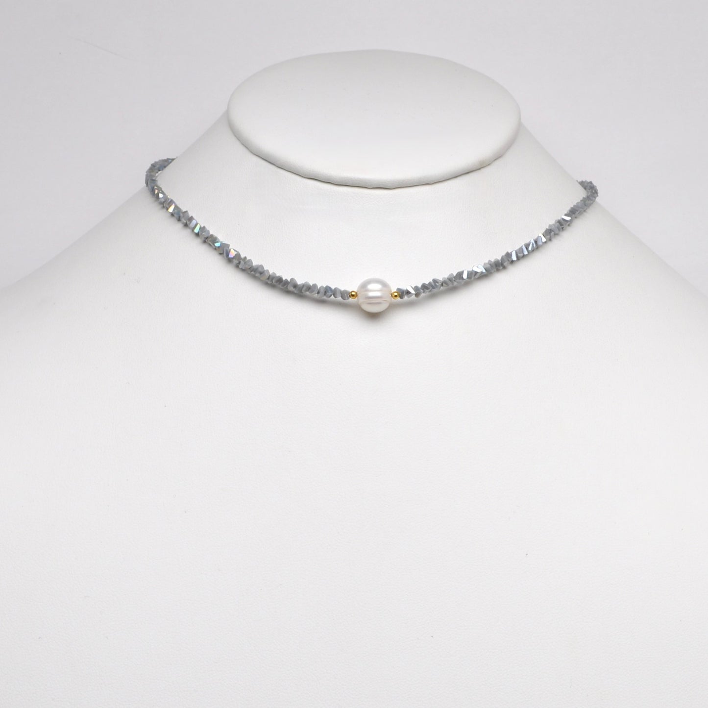 Crystal Beads w/Pearl Pendant Necklace