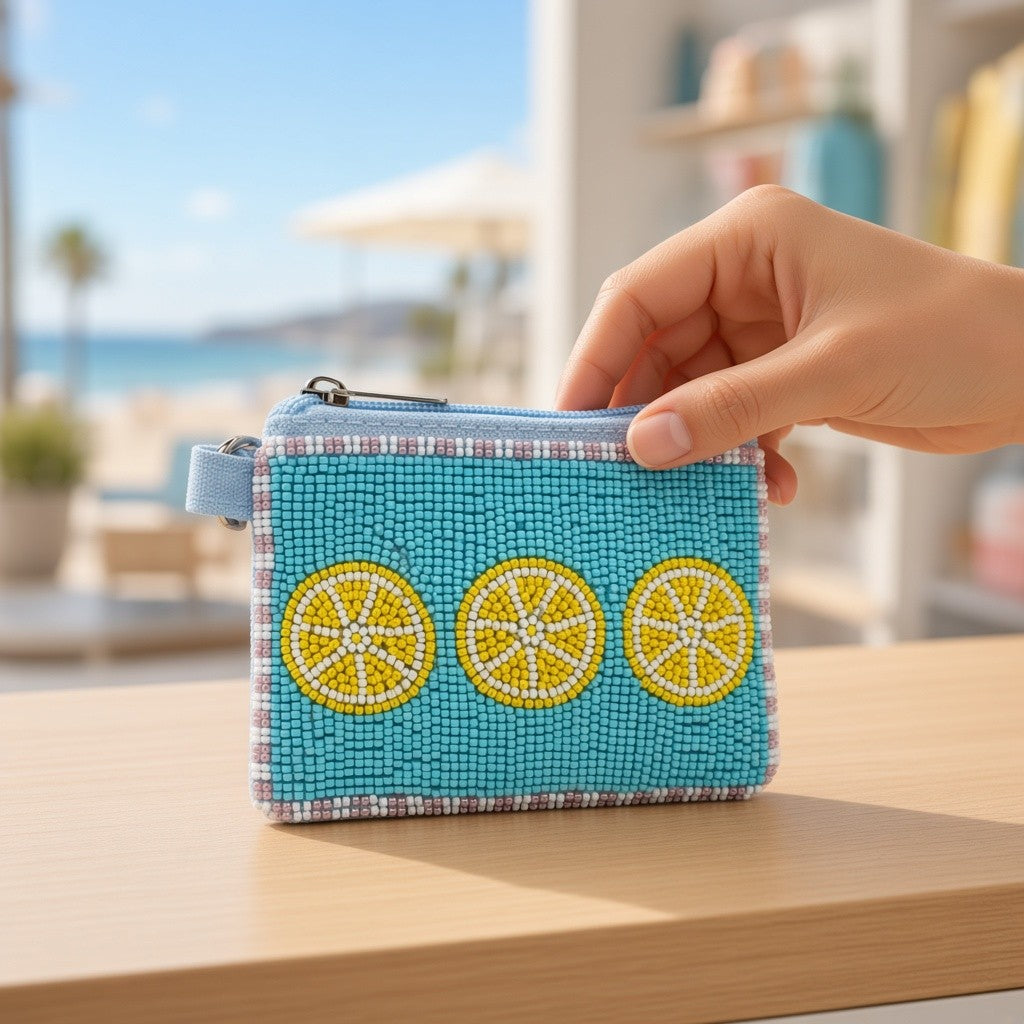 Beaded Lemon Design Coin Purse