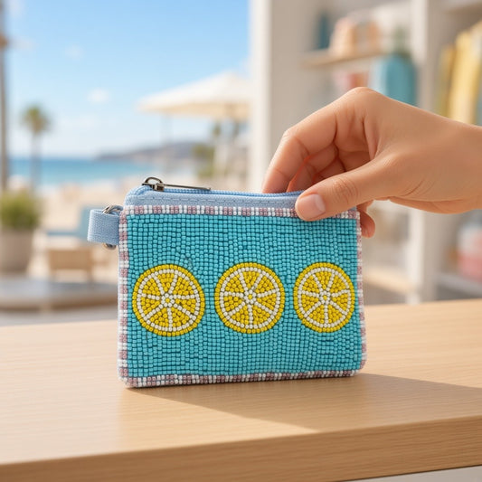 Beaded Lemon Design Coin Purse