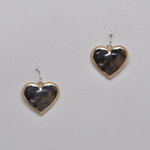 Hammered Heart Design Drop Earrings
