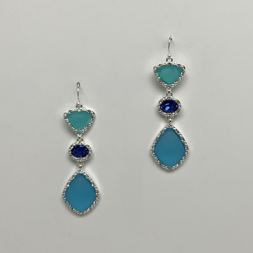 Tri-Seaglass Crystal Drop Earrings