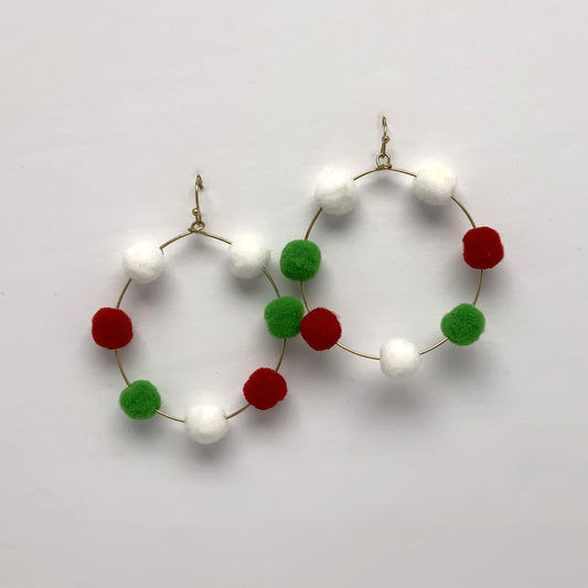 X-mas Pom-Pom Hoop Earrings