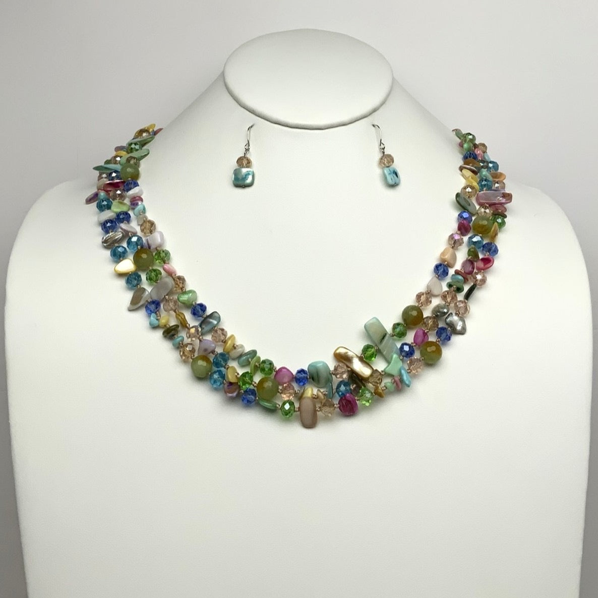Layered Mix Bead Crystal Lucite Necklace Set