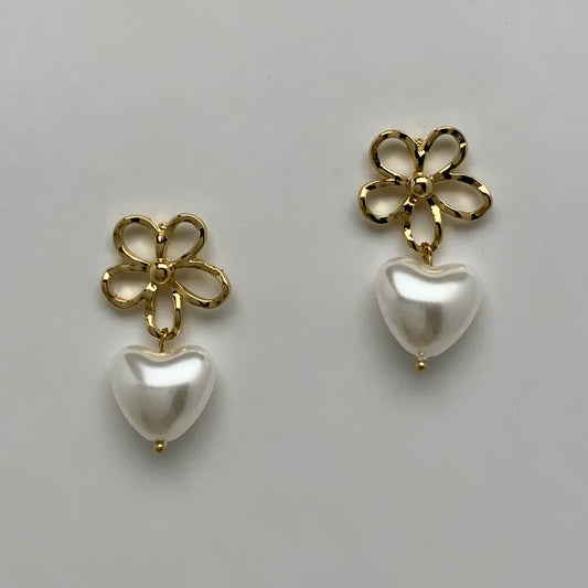 Flower Stud Heart Drop Earrings