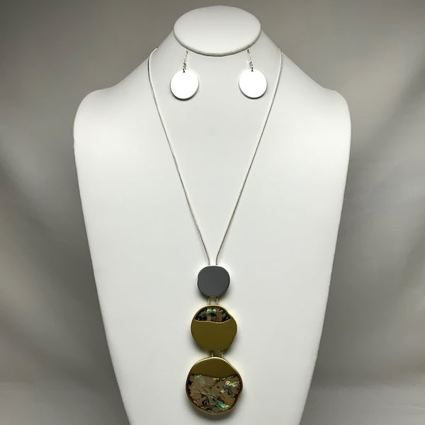 Tri- Circle Abalone Snake Chain Necklace Set