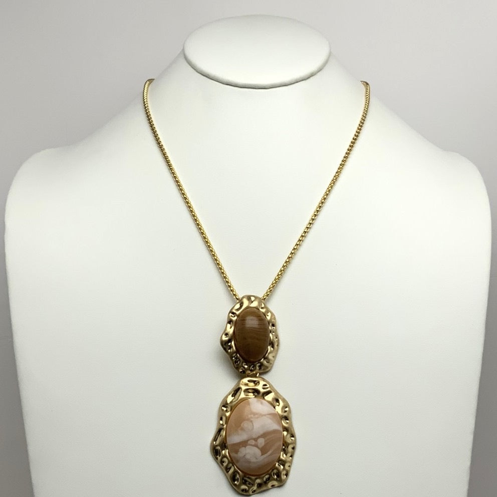 Box Chain Two Marble Design Lucite Drop Necklaces
