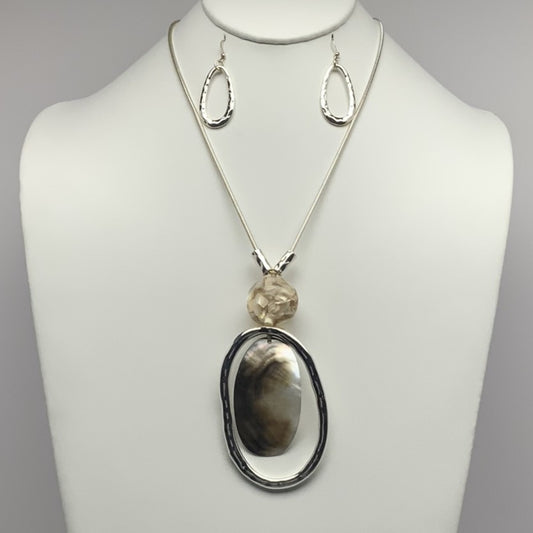 Abalone Oval Drop Necklace Set