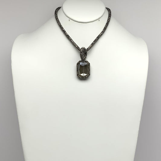 Short Rhinestone Bling Necklace with Crystal Rectangle