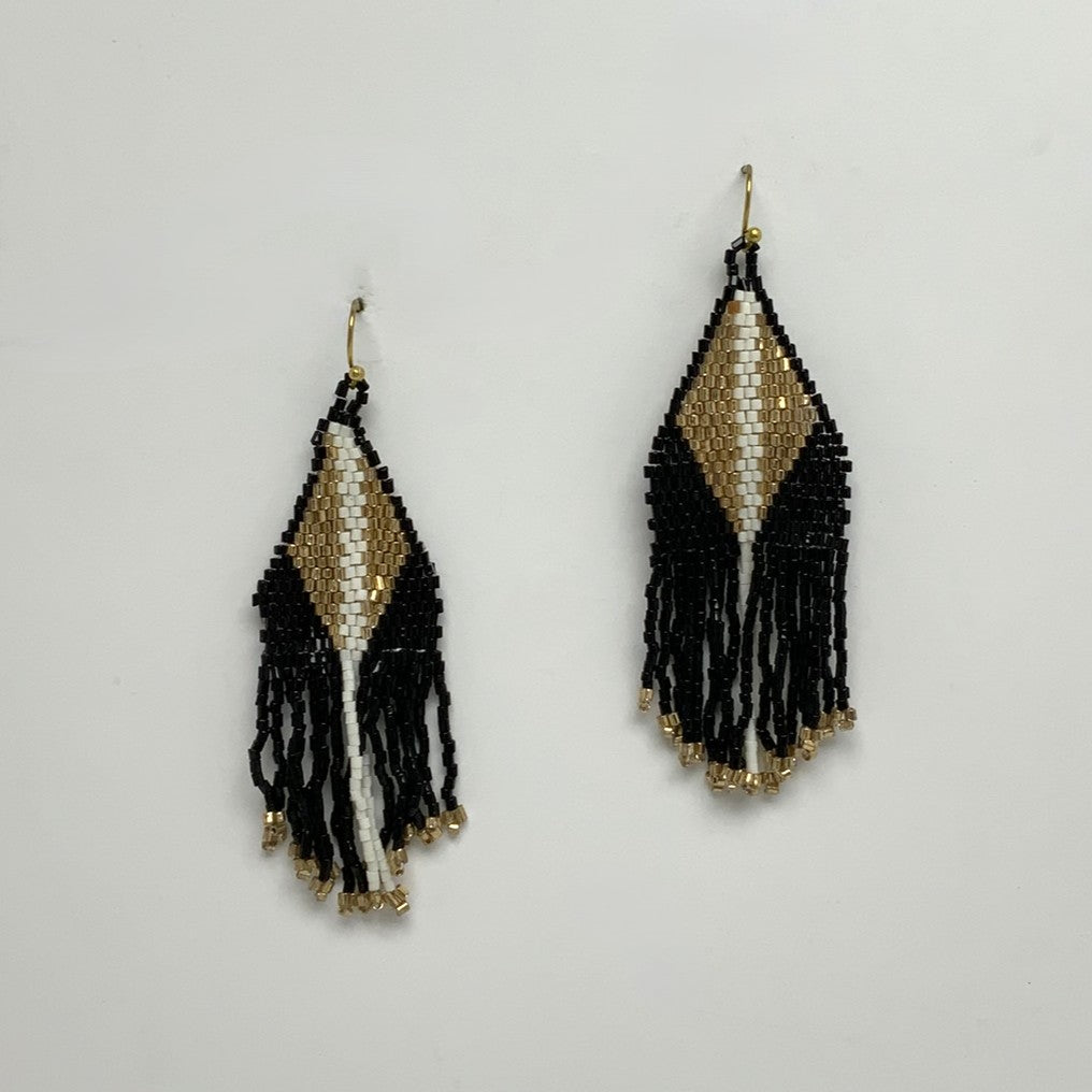 Boho Beaded Triangle Tassel Earrings