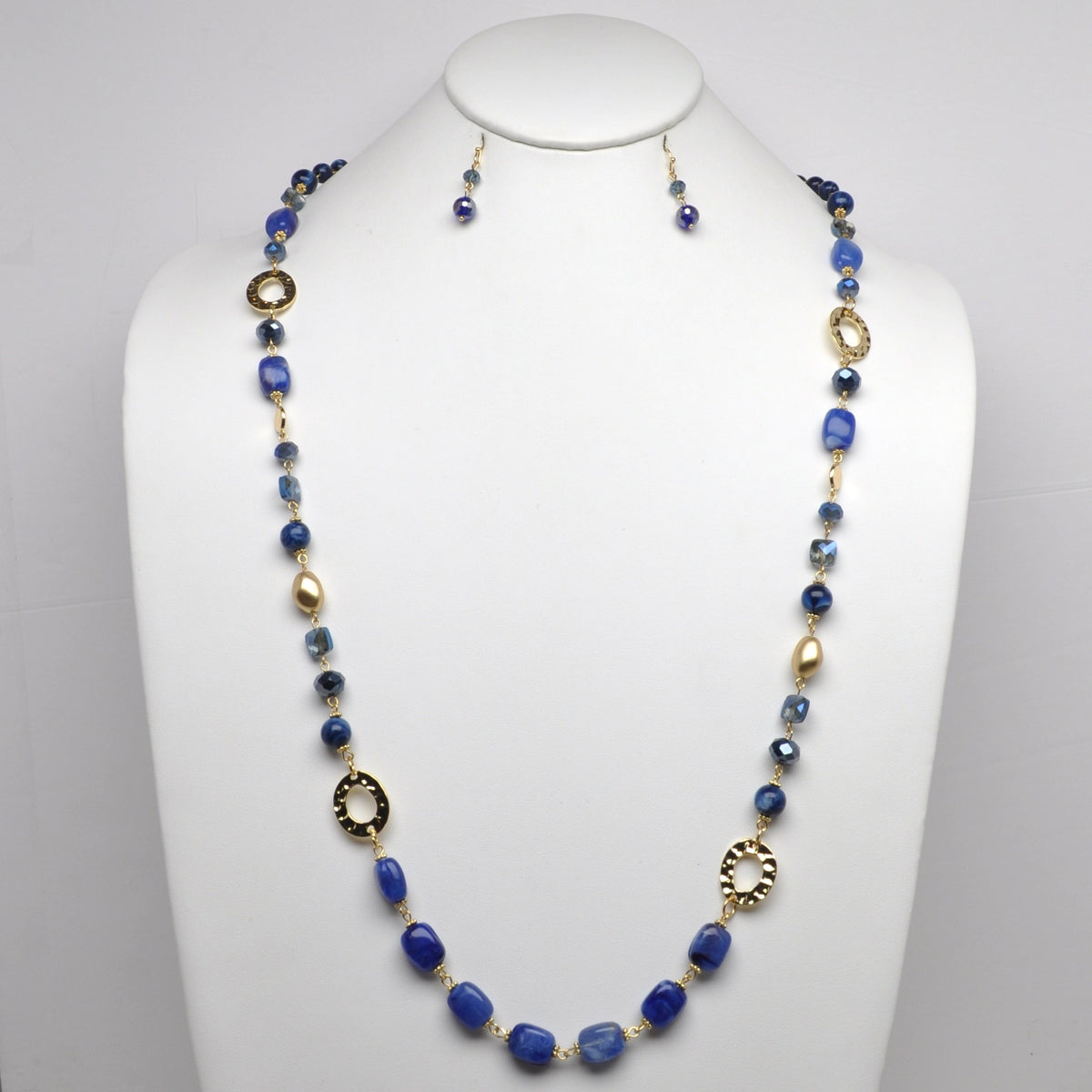 Long Lucite Bead Flat Metal Circle Necklace Set