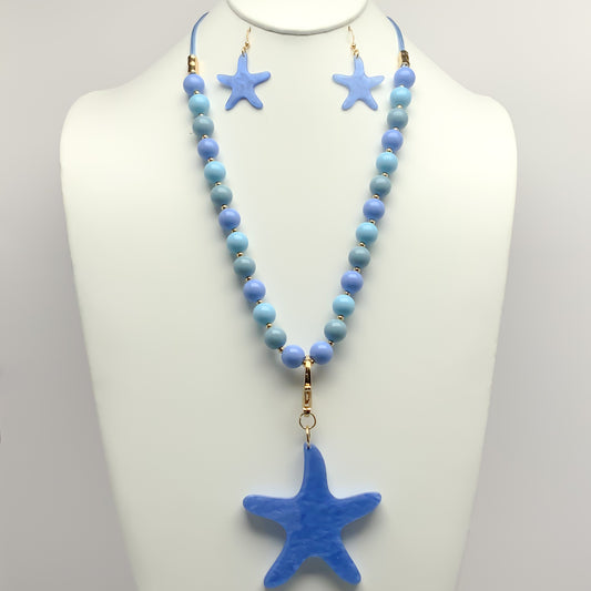 Lucite Beads and Starfish Drop Necklace