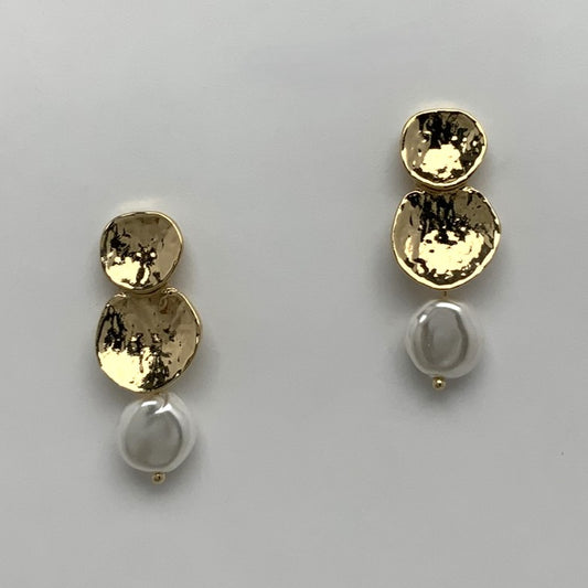 Textured Metal Pearl Drop Earrings