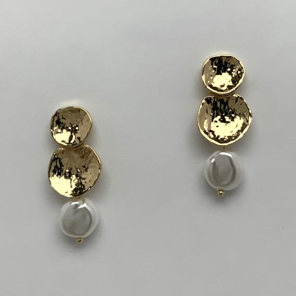 Textured Metal Pearl Drop Earrings