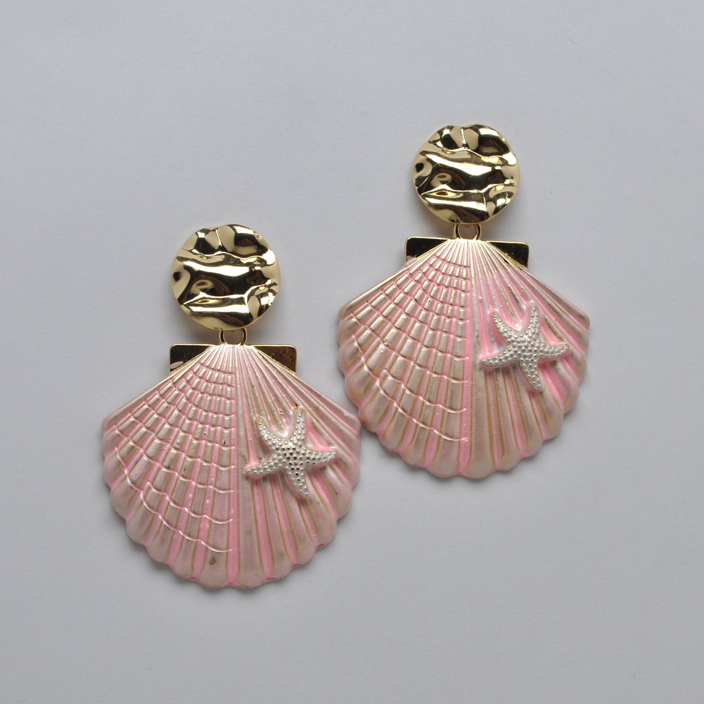 Enamel Coated Scallop Shell with Starfish Topper Earring