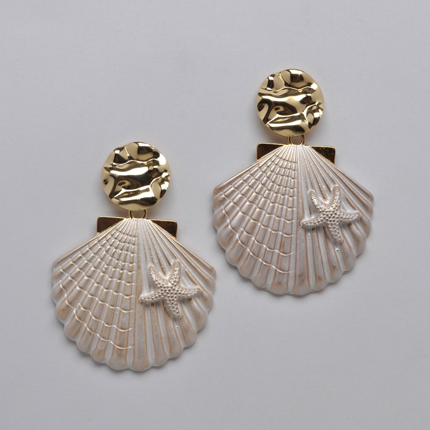 Enamel Coated Scallop Shell with Starfish Topper Earring