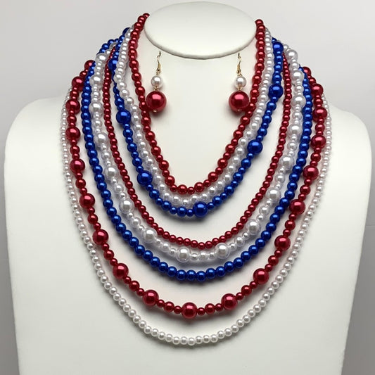 Patriotic Layered Beaded Necklace Set