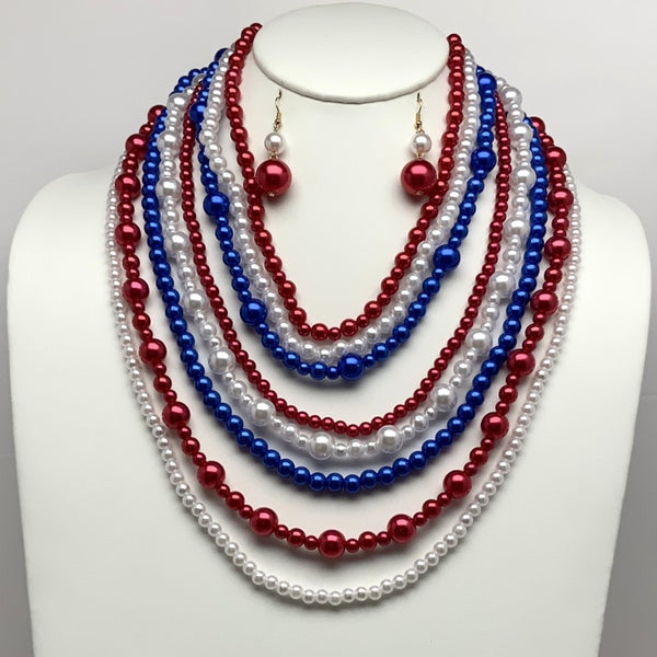 Patriotic Layered Beaded Necklace Set