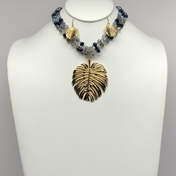 Crystal and Metal Leaf Necklace Set