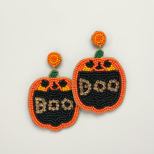 Seed Bead Pumpkin Drop Earrings